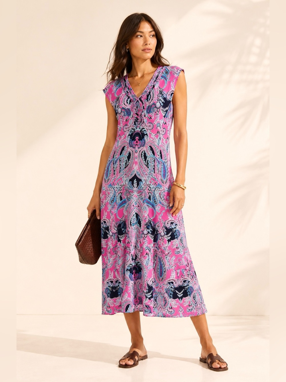 Vintage Y2K Maxi Summer Nap Dress Paisley Pink Navy Blue Beach Resort 20 petite